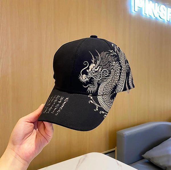 Ball Caps Unisex Baseball Hat Black White китайский рисунок Dragon Регулируем