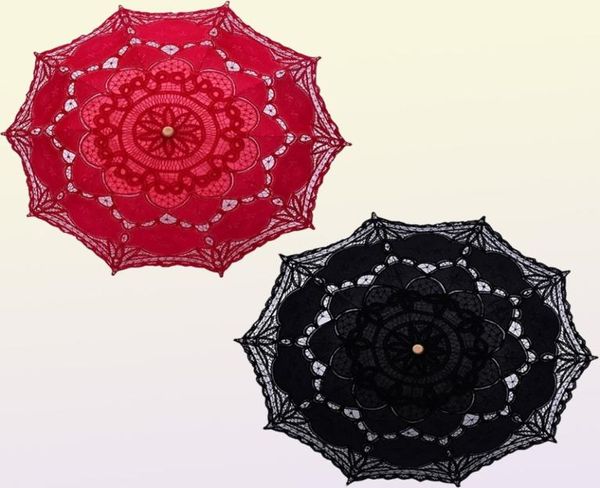 HS Bridal Umbrella Vintage Victorian White Lace Manuale Apertura ombrello Black Black Bride Parasol per la doccia di nozze ombrello 27485643