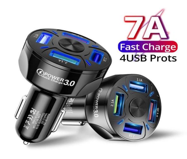 7A 4 Ports Multi USB CAR Зарядное устройство 48W Quick Mini Mini Fast Charging QC30 для iPhone 12 Xiaomi Huawei Adapter Android Devic2964264