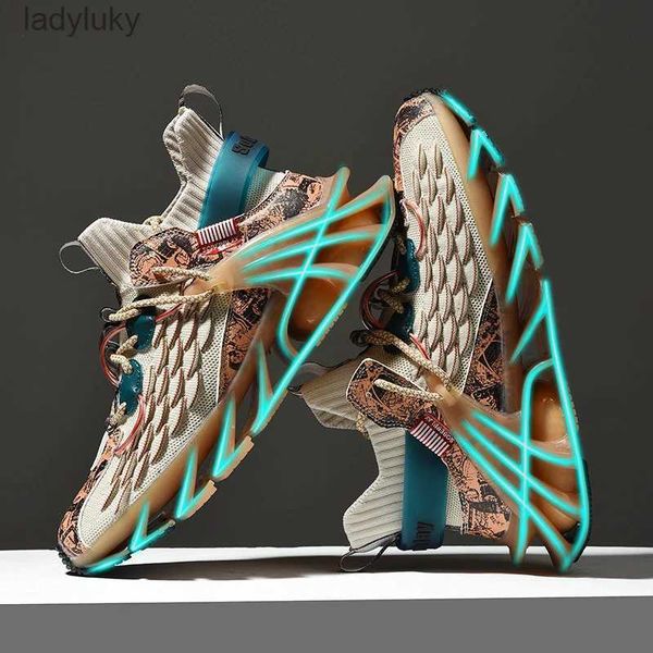 Sapatos atléticos sapatos de corrida moda sapatos esportivos impressos malha esportes lâmpadas sênis de luz leve ao ar livre c240412
