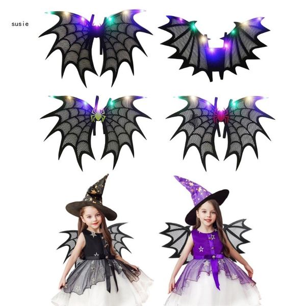 Black Devil Wing Yetişkin Çocuklar Halloween Cosplay Party için Light Up Bat Wing Spiders Wing Demons Kostüm Aksesuarları