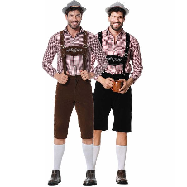 Tema Kostümü M-XXL Yeni Oktoberfest Giyim Erkekler Bira Takım Süsanlar Ekose İnç Gömlek Alman Oktoberfest Q240412