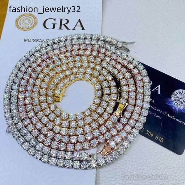 Designer-Halsketten Frauen Titanium Stahl plattiert Gold Frauen Tenniskette 3-10 mm Breite Eingelegtes VVS Moissanit Diamant ECED Kettenverbindungs Halskette Hip Hop