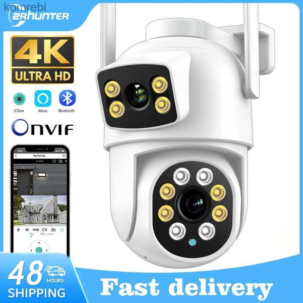 Câmeras PTZ 8MP 4K WiFi IP Camera Dual Lente Ptz Monitoramento sem fio ao ar livre Câmera de rastreamento automático Night Vision Home Safety Monitor Isee C240412