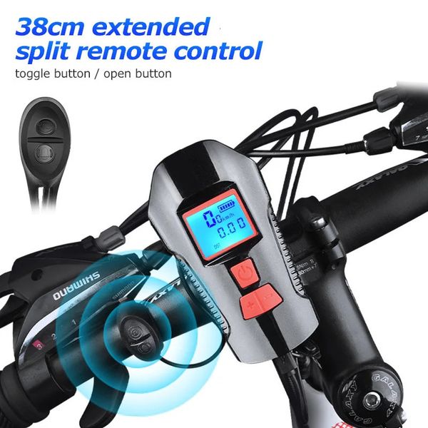 Sino de bicicleta à prova d'água com luz de bicicleta de carregamento USB leve Head Cycling Head W Horn Speed Meter LCD240410