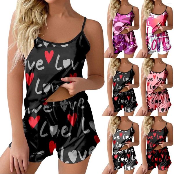 Abbigliamento da donna sexy amore cortometraggi a camisole stampati donne pigiami casual set di San Valentino da notte signore pijama abito pigiama di lusso di lusso