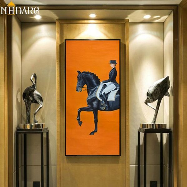 Classic Modern Orange Horse Racing Canvas Printing Printing Poster Cool Wall Art Pictures para entrada de tamanho grande decoração de casa LJ2153C