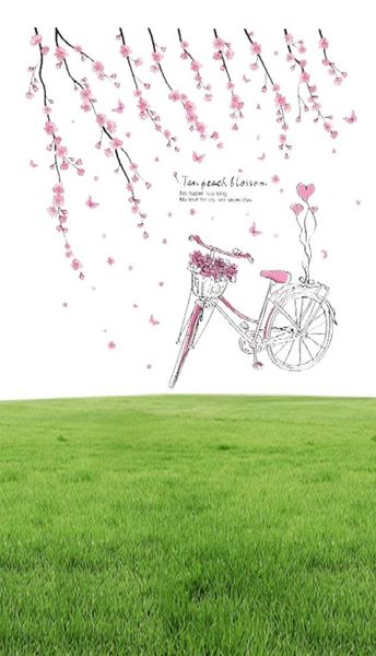 Shijuehezi Cartoon Mädchen Wandaufkleber PVC Material DIY Pfirsich Blumen Fahrrad Wandtaste für Kinderzimmer Baby Schlafzimmer Dekoration1262252
