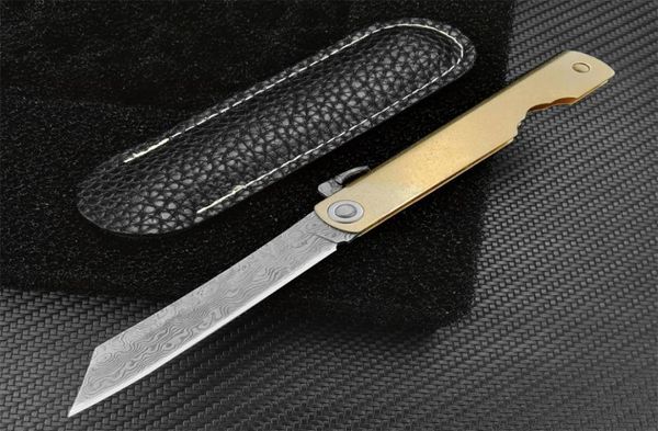 Coltellino giapponese higonokami mini tascabile vg10 damasco blade in ottone in ottone raso coltelli per coltelli per amante del coltello esterno hu1190212