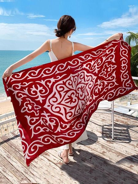 Schals Reise Urlaub Vintage lässige Frauen Seidenschalbdruck Bohemian Sarong Beach Wrap Schal Lady Sonnencreme Bandana Hijab Scarve Pareo