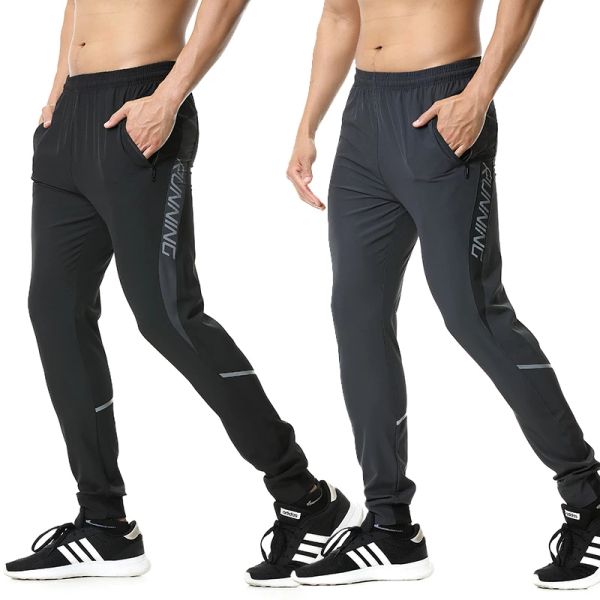 Calça homens de inverno correndo calças zíper de futebol refletivo esportivo de calça esportivo de calças de treino de legging academia de ginástica