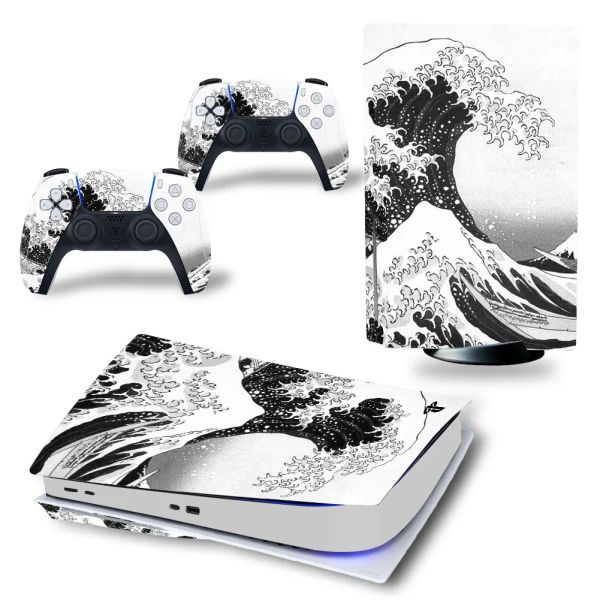 Adesivos para PS5 Standard Disc Edition Console e 2 controladores ondas projetam capa de decalque protetora de adesivo de pele