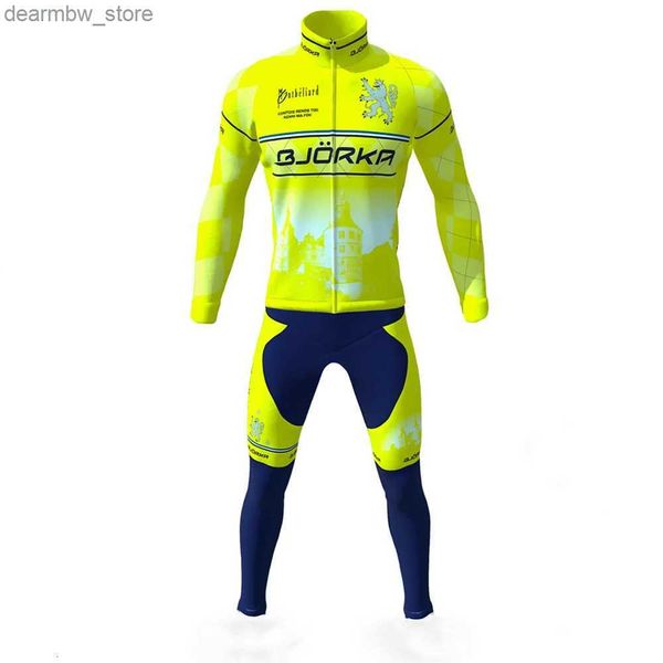 Set di maglia ciclistica Bjorka inverno uomini seve pantaloni per bavaglini per roupa de ciclismo fece warm bike corse road corse team che cavalca set di bicicletta L48