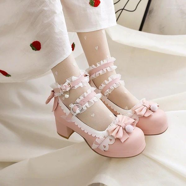 Kleiderschuhe Frühling dicke hochhackige wilde Spitze süße Lolita Single College-Stil Fashion Dance großer kleiner Frauenschuh Schuh