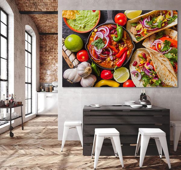 4 Tür Meksika Geleneksel Yemek Karışık Özel Poster Tuval Resimleri Duvar Sanat Resimleri Şef Mutfak Ev Restoran Dekor