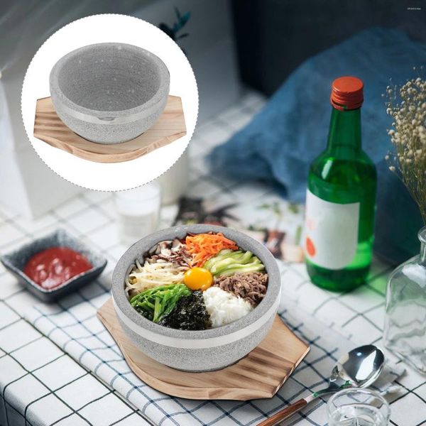 Schalen Stein Schüssel Bibimbap Suppe Ramen Nudeln Rindfleisch Pot Basis Holz Keramik