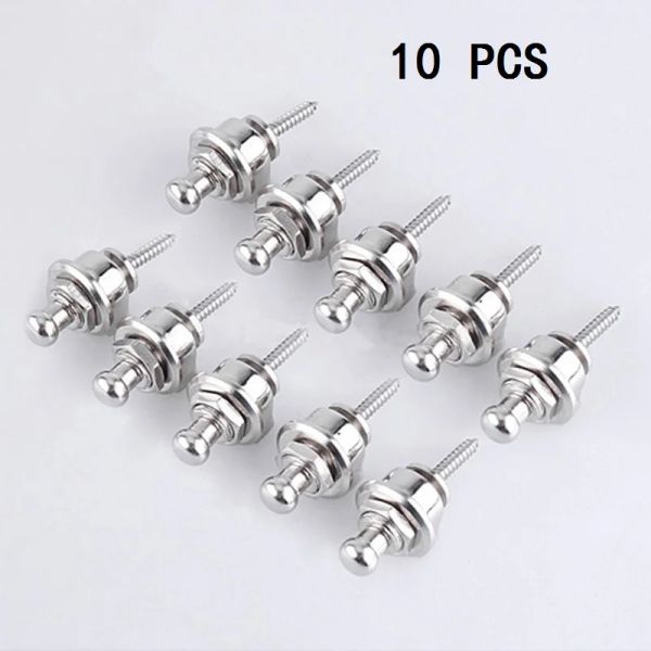 Cabide 10pcs straplock prateado redondo cromo tira guitarra bloqueios peças do sistema para guitarra de guitarra de guitarra elétrica bloqueio de bloqueio de cinta