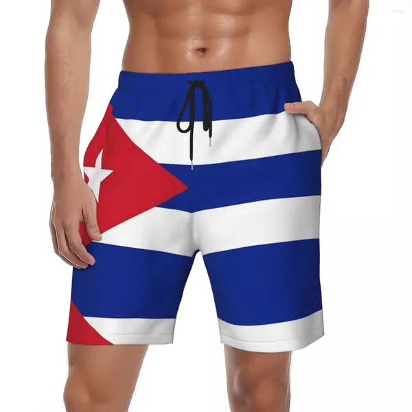 Herren -Shorts Board Kuba Flagge Hawaii Schwimmstämme Cool Drucken atmungsaktiver Sportswear Hochqualität übergroße Strandkurzhosen