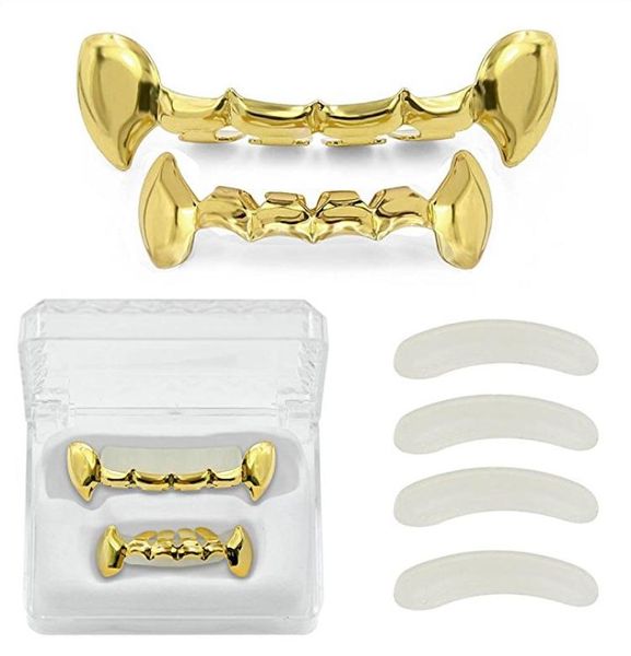 Custom Fit 18K Gold plattierte Hüfthopzähne Fang Grillz Kappen unterer Bodengrill Vampire Zähne2507407