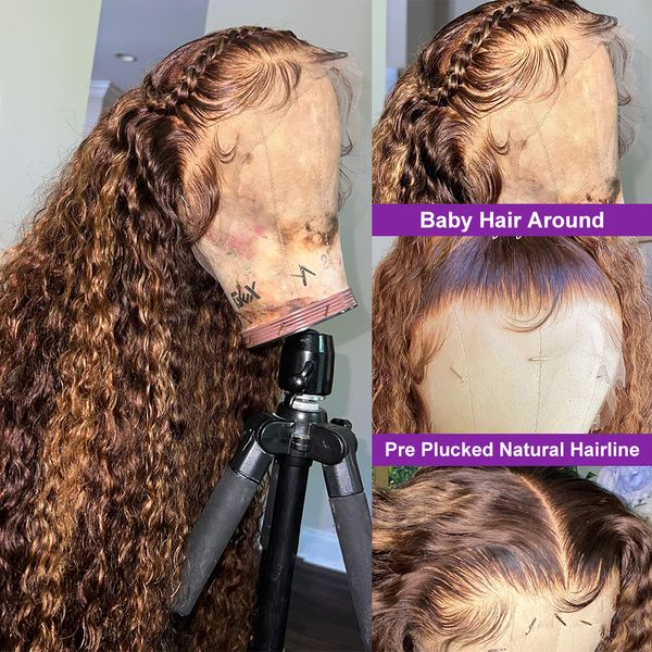 Destaque de 30 polegadas ombre Lace Frontal Wig Curly Human Hair Wigs Colored Wave Deep Brazilian 13x4 Lace Front Wigs for Women