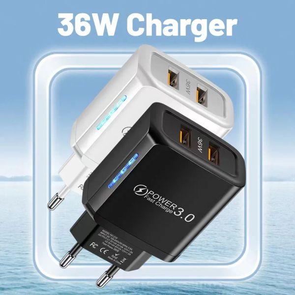 Dual QC3.0 USB Fast Charger 36W Charge Rápido Adaptador de Carregador de Phone para iPhone Samsung Xiaomi LG Google Pixel