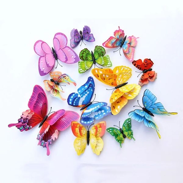2024 12pcs gemischte Farbe Doppelschicht Schmetterling 3D -Wandaufkleber für Hochzeitsdekoration Magnet Schmetterlinge Kühlschrank Aufkleber Home Decor Hochzeit
