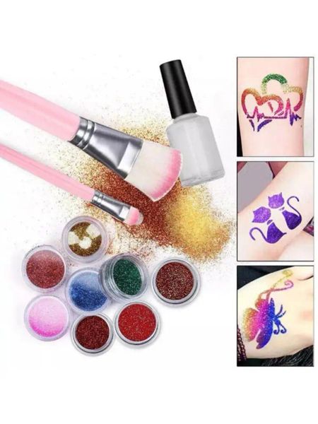 Suprimentos 30 cores Tatuagem de glitter Conjunto de maquiagem temporária Decorações de diy 153 Padrão Facy Body Nail Art Party Shiny Cosmetic