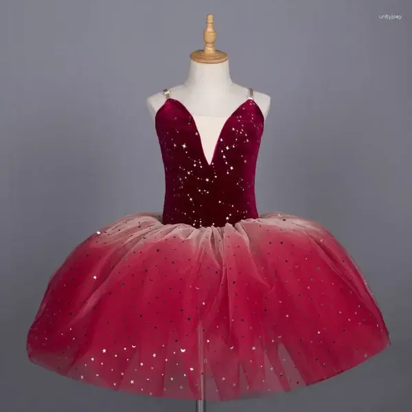 Bühnenbekleidung rote Farbe Mädchen Kleid Kinder Kostüm Ballett Tutu -Rock mit verstellbaren Strapen Ballerina Lotard Dance Kleidung