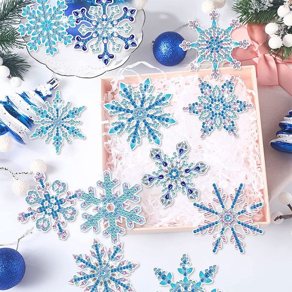 12pcs Diam Diamond Painting Snowflake Keychain Markmark Kit de material Diamond Mosaic Crafts Kits Pingente de Natal Pingente de Natal