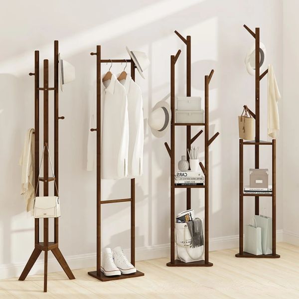 Брюки бамбуковые пылепроницаемые покрытие стойки для спальни для спальни для брюк Простая современная многофункциональная сплошная деревянная стойка для одежды