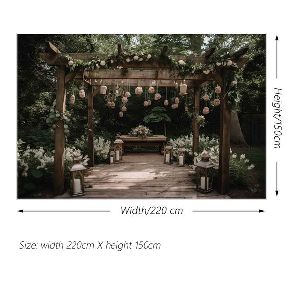 Mond.qg Hintergrund Grüne Garten Kiosk Lampe Kerze Hochzeit Hintergrund für Zeremonie Customized Flower Table Party Photo Booth Requisiten