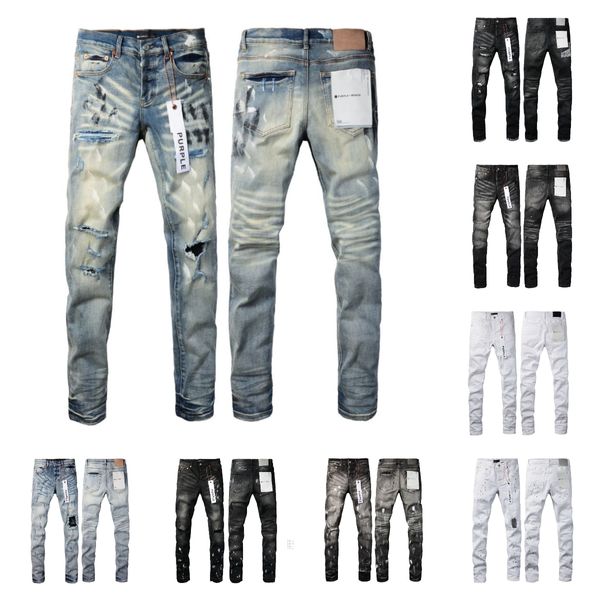 Designer maschile jeans viola motociclisti slim fit motocicletteni in jeans per risciacquare fanno il vecchio hip hop womens street fashion mans pantaloni neri buca rovina