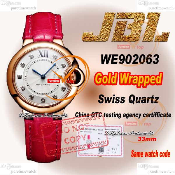 WE902063 Swiss Quartz Womens Watch JBLF 33mm Wated 18k Rose Gold Case Silver Diamonds Marker RED Croc Super Edition Ladies Lady Watchs PureTime Ptcar