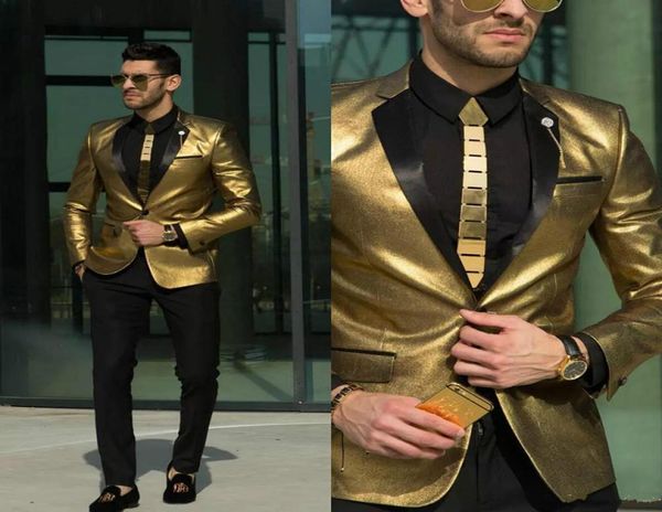 Yeni Tasarım Altın Düğün Takımları Erkekler İçin Ucuz Smokin Özel Yapım İnce Fit Bride Broam Wear Mens Suits Jacketpant7065674