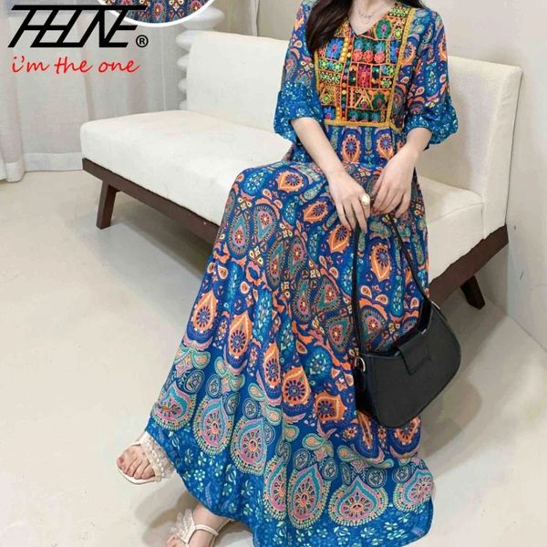 Hint Elbise Kadınlar İçin Yaz Nakışları Şık Zarif Parti Elbiseleri Kıyafetler Vintage Uzun Maxi Prom Bohemian Plajı Vestidos 240412