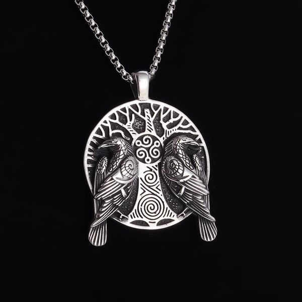 Colar de pingente de pingente de pingente de pingente nórdico do Raven Vintage Huginn Muninn Colar para homens Mulheres Norueguês Amulet Jewelry Gift