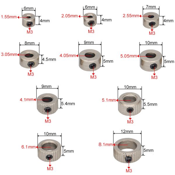 10pcs Metal Rod de trava de trava de metal Bucha do eixo Bushing Stopper 1.6/ 2.1/ 2.6/ 3.1/ 4.1/ 5.1/ 6.1/ 8.1mm Para peças do modelo RC