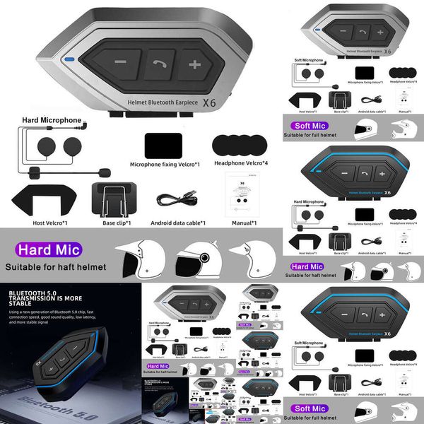 Новый 2024 автомобильный электроника мотоциклетный шлем шлема для наушников Bluetooth 5.0 Беспроводной мотоцикл беспроводной мотоцикл Hands Free Stereo Warphone Снижение шумоподавления с микрофоном
