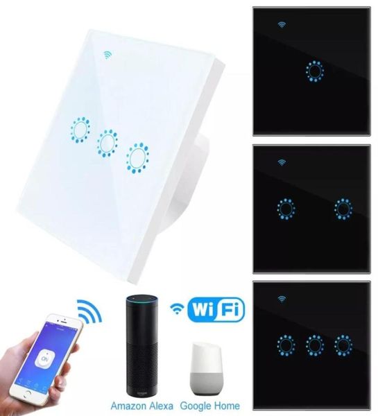 Wi -Fi Smart Light Switch Стеклянная панель с сенсорным переключателем, совместим с Alexa Google Home Smart Wall Switch 10A 90250V Траймер приложения телефона F12584723