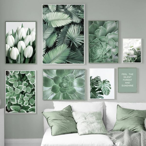 Nordic Modern Green Plant Blumenblatt Bild Leinwand Malerei Wandkunst Poster und Druck für Haus frisches Dekor Wohnzimmer Design