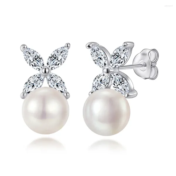 Orecchini a pennello Real 925 Sterling Sterling Silver Clover Freshwater Pearl 4A CZ Orecchie per goccia di gioielli per il matrimonio per le donne Festa