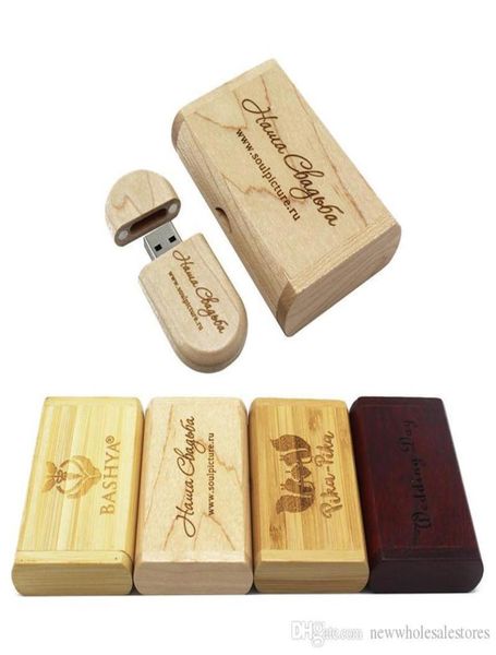 UK0001 USB Flash Drive 4GB 8GB 16GB 32GB Pen aciona Maple Wood Stick com o Wood Box284u8045718