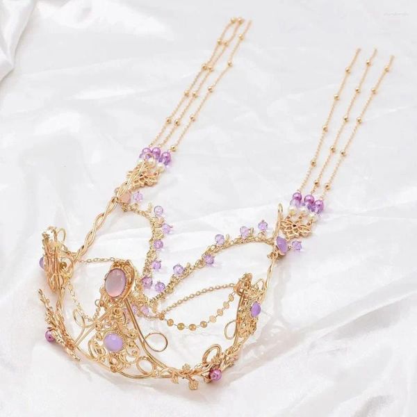 Clipes de cabelo Opal Purple Cristal Cabeça Cadeia Temperamento Tiara Coroa Casamento Liga da cabeceira Tarda de testa