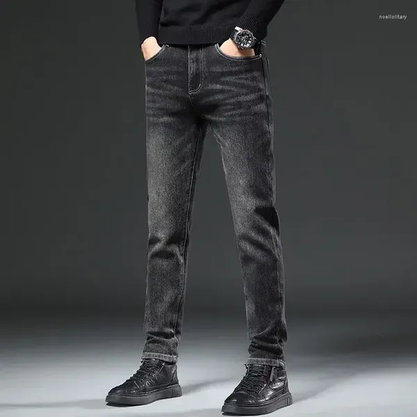 Jeans maschile per uomini pantaloni a tubo stretti di grandi dimensioni con tasche pantaloni da cowboy maschio skinny lavato lussuoso nero slim fit fit retro impilato xs