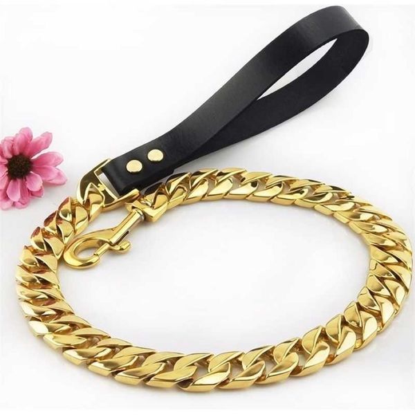 Dog Leash Collar Pet Lead Aço inoxidável Cadeia de colarinho de ouro super forte personalizada 32mm Bulldog Pitbull Large Dog Collar Leash 20275N