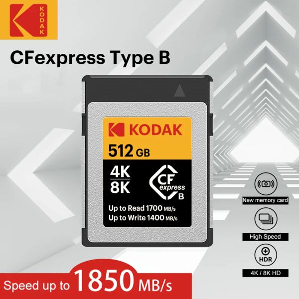 Cartões Kodak Cfexpress Tipo B cartão de memória Leia 1800MB/S 512GB 1TB 2TB Cartão de armazenamento CFE B para câmera digital SLR Câmera Raw 4K 8K Vídeo