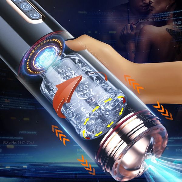 Rotação telescópica automática masculpator copo de xícara de vagina machine de sexo para homens para masturbação de bolso brinquedos 240409