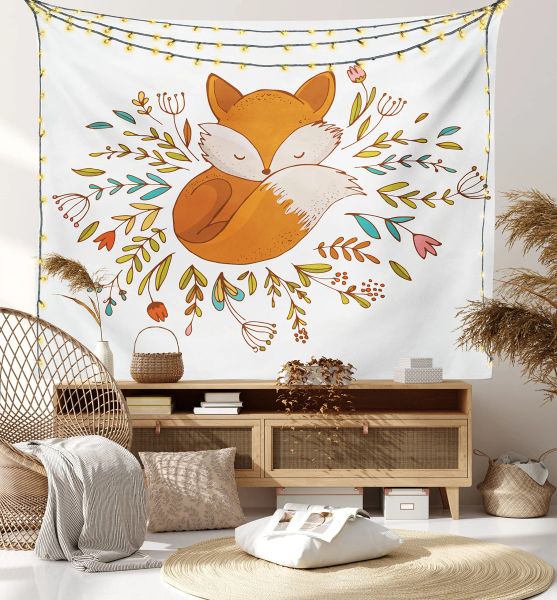 Pintura a raposa amante de animais na floresta tapeçaria parede pendurada no quarto estético Domer