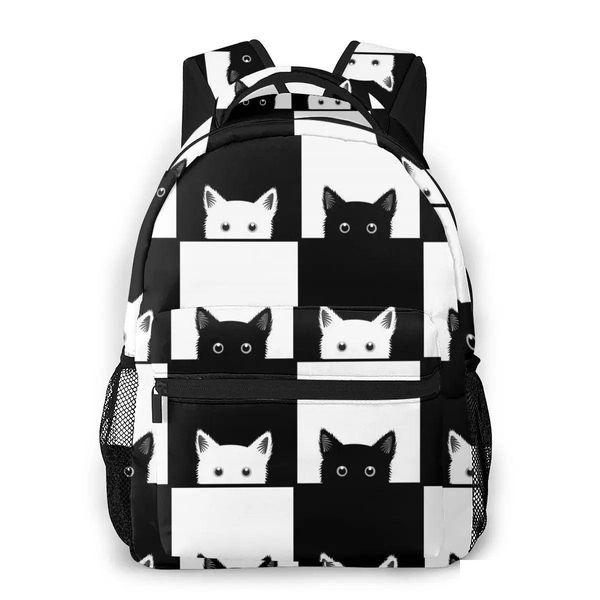 Laptop -Koffer Rucksack Frauen Kinder Schultasche für Teenager Mädchen Schwarze weiße Katze Schachbrett Frauen Notizbuch Bagpack Travel Drop Deli DHPAC