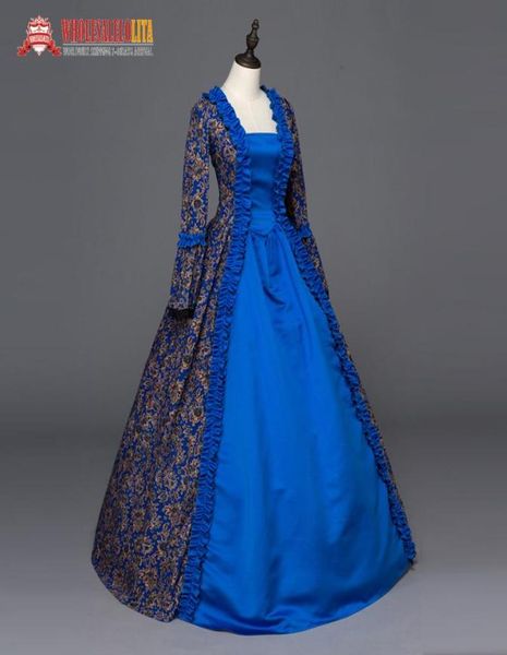 Lässige Kleider Victorian Satin Blumendruckperiode Kleiderkleid Nachstellungskostüm5957505